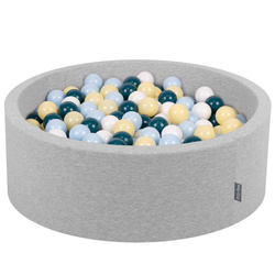 KiddyMoon Bällebad Bällepool mit bunten Bällen ∅ 7Cm für Babys Kinder Rund, hellgrau:dunkeltürkis/pastellblau/pastellgelb/weiß, 90x30cm/300 Bälle