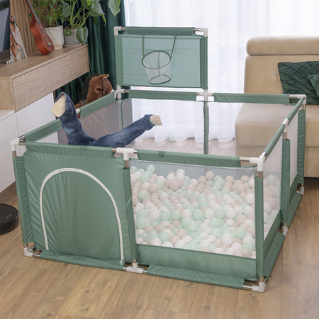 Laufstall mit Korb und Bällen Laufgitter für Kinder, grün, Keine Bälle