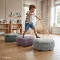 KiddyMoon Kinderpouf aus Schaumstoff mit abnehmbarem Bezug, hellgrau, M
