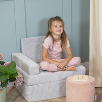 KiddyMoon Kindersessel aus Schaumstoff Sessel für Kinder Kinderzimmer Faltmatratze Relaxsessel Kuschelsessel, hellgrau, Kindersofa mit Kissen