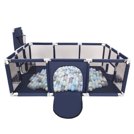 Laufstall Baby Großer Spielplatz mit Bällen Laufgitter für Kinder, Dunkelblau:perle/grau/transparent/babyblau/minze, 900 Bällen