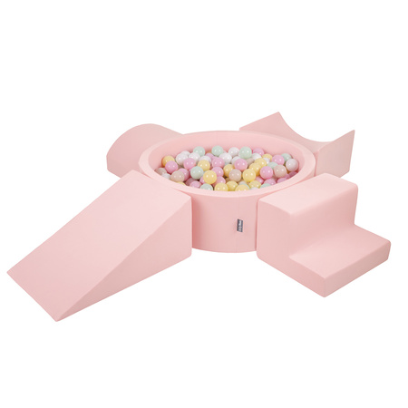 KiddyMoon Spielplatz aus Schaumstoff mit Bällebad und Bällen Hindernisläufen, pink:pastellbeige/pastellgelb/weiß/minze/puderrosa, Bällebad (200 Bälle) + Version 5