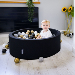 KiddyMoon Kinder Bälle für Bällebad Baby Spielbälle Plastikbälle ∅7cm Made in EU, weiß/grau/schwarz/golden, 300 Bälle/7cm