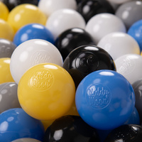 KiddyMoon Kinder Bälle für Bällebad Baby Plastikbälle Spielbälle ∅6cm Made in EU, schwarz/weiß/grau/blau/gelb, 300 Bälle/6cm