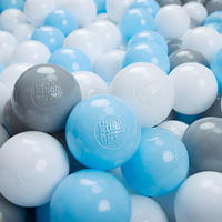 KiddyMoon Kinder Bälle für Bällebad Baby Spielbälle Plastikbälle ∅7cm Made in EU, grau/weiß/babyblau
