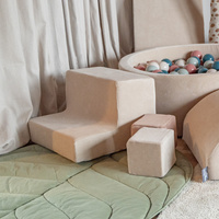 KiddyMoon Spielplatz Velvet Aus Schaumstoff Mit Samt Rund Bällebad Ballgruben Für Babys Spielbad Hindernisläufen, Hergestellt In Der EU, sandbeige:dunkeltürkis/pastellbeige/grüngrau/lachsfarben, Bällebad (200 Bälle) + Stüfchen