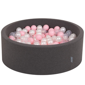 KiddyMoon Bällebad Bällepool mit bunten Bällen ∅ 7Cm für Babys Kinder Rund, dunkelgrau:rosa/perle/transparent, 90 x 30 cm 200 Bälle