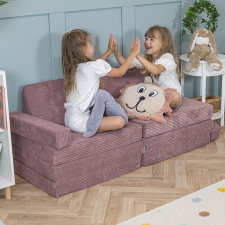 KiddyMoon Kindersofa aus Schaumstoff Spielsofa für Kinder Schlafsofa Kindersessel Sofa für Kinderzimmer Kindercouch Faltmatratze, violett, Kindersofa mit 2 Kissen
