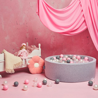 KiddyMoon Bällebad Bällepool mit bunten Bällen ∅ 7Cm für Babys Kinder Rund, hellgrau:perle/grau/transparent/rosa, 90 x 30 cm 300 Bälle