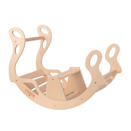KiddyMoon Rocker Bogen Wippe aus Holz für Kinder, Kletterbogen Holz Wippe Babys Wippe, Holzbogen, Holzspielzeug Montessori Spielzeug, Modell WR-001, Natürlich, 90,6x39x69 cm