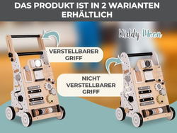 KiddyMoon Lauflernwagen aus Holz für Babys und Kleinkinder, Lauflernhilfe WK-001 Schwarz - Weiß, Griff Verstellbar
