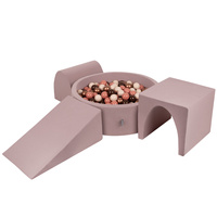 KiddyMoon Spielplatz aus Schaumstoff mit Bällebad und Bällen Hindernisläufen, erikafarben:braun/kupferrot/pastellbeige/lachsfarben, Bällebad (300 Bälle) + Version 2