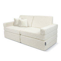 KiddyMoon Kindersofa aus Schaumstoff mit Teddy-Plüsch, modular und klappbar, mit 2 Kissen, zum Spielen, Lesen und Entspannen, cremig, Kindersofa mit 2 Kissen