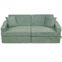 KiddyMoon Kindersofa aus Schaumstoff Spielsofa für Kinder Schlafsofa Kindersessel Sofa für Kinderzimmer Kindercouch Faltmatratze, grün, Kindersofa mit 2 Kissen