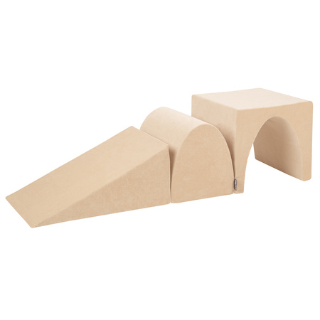 KiddyMoon Spielplatz VELVET aus Schaumstoff 3-teiliges Set Zwickel L/Hügel/Tunnel, sandbeige, Multi-Größe