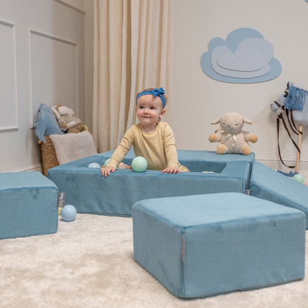 KiddyMoon Kindersofa und Bällen Für Kinder Weiches Schaumstoff-Sofa Leich Modulares Sofa Vielseitig Abnehmbarer Bezug Perfekt für Spiel Lernen und Entspannung, blau: pastellbeige/pastellblau/pastellgelb/minze, Sofa + 100 Bälle