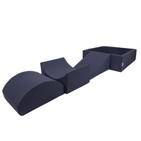 KiddyMoon Spielplatz aus Schaumstoff mit Quadrat Bällebad Bälle Hindernisläufen, dunkelblau:weiß/grau/minze, Bällebad (300 Bälle) + Version 4