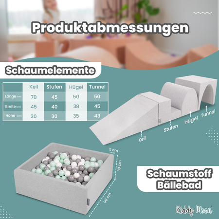 KiddyMoon Spielplatz aus Schaumstoff 4-teiliges Set Zwickel L/Hügel/Tunnel/Stüfchen, pink, Multi-Größe