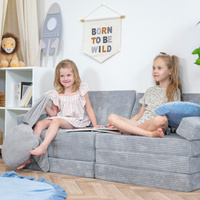 KiddyMoon Kindersofa aus Schaumstoff, Spielsofa für Kinder, Kindersessel, Sofa fürs Kinderzimmer, Kindercouch, Faltmatratze, dunkelgrau, Kindersofa