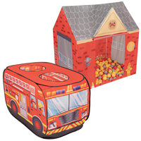 Feuerwehrauto Zelt Und Feuerwache Zelt Spielhaus Für Kinder Spielzelt Set Faltbar Pop Up Indoor Outdoor Rollenspiel Geschenk Für Jungen Mädchen Abenteuer PH-400X+PH-500X, rot:grau/gelb/rot, 200 Bälle
