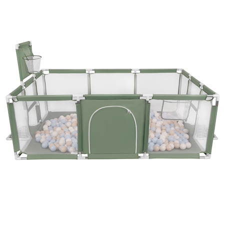 Laufstall Baby Großer Spielplatz mit Bällen Laufgitter für Kinder, grün:pastellbeige/pastellblau/weiß, 200 Bällen