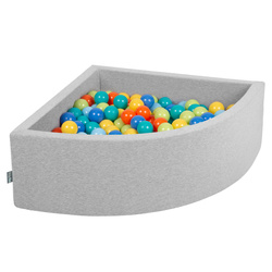 KiddyMoon Viertel Eckig Bällebad Bällepool ∅ 7Cm Ballgruben Für Babys Spielbad Kleinkinder, Hergestellt in der EU, hellgrau:hgrün/orange/türkis/blau/babyblau/gelb, 90x30cm/200 Bälle