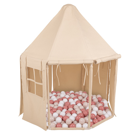 KiddyMoon Spielzelt Kinderzelt Faltbare Für Kinder Pavillon Förmiges Kinderhaus Leicht Zu Montieren Zum Spielen Und Entspannen Geeignet Für Drinnen Und Draußen, Naturfarbe:pastellbeige/lachsfarbe/weiß, 100 Bälle