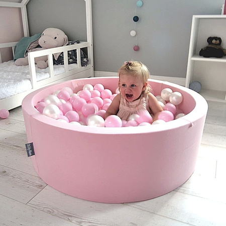 KiddyMoon Bällebad Bällepool mit bunten Bällen ∅ 7Cm für Babys Kinder Rund, Bubblegum:puderrosa/babyblau, 90 x 30 cm 300 Bälle