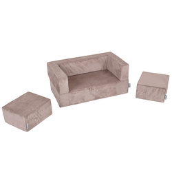 KiddyMoon Kindersofa mit Zwei Weichen Puffen Für Kinder Bequemes und Leichtes Schaumstoff-Sofa Gerippter Stoff Abnehmbarer Bezug Perfekt für Entspannung und Kreativität, dunkelbeige, Sofa/Puff
