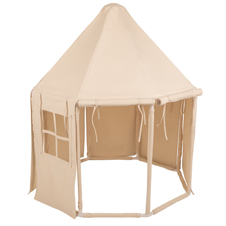 KiddyMoon Spielzelt Kinderzelt Faltbare Für Kinder Pavillon Förmiges Kinderhaus Leicht Zu Montieren Zum Spielen Und Entspannen Geeignet Für Drinnen Und Draußen, Naturfarbe:pastellbeige/weiß/gold, 100 Bälle