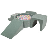KiddyMoon Spielplatz Aus Schaumstoff Für Kinder Mit Bälle Waschbare Bezug, grün: pastellblau/pastellgelb/weiß/minze/puderrosa, Bällebad (200 Bälle) + Version 3