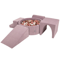 KiddyMoon Spielplatz Aus Schaumstoff Für Kinder Mit Bälle Waschbare Bezug, violett: pastellbeige/weiß/kupferrrot/lachsfarben, Bällebad (300 Bälle) + Version 3