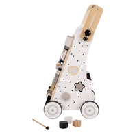 KiddyMoon Lauflernwagen aus Holz für Kinder Lauflernhilfe Spaß Babys, Laufen Lernen, Multifunktion Holzspielzeug für Kleinekinder Montessori-Spielzeug,, Schwarz - Weiß, Griff Verstellbar