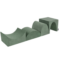 KiddyMoon Velours Spielplatz aus Schaumstoff Hügel/Tunnel/Rampe L/Kopfteil L, waldgrün, Multi-Größe