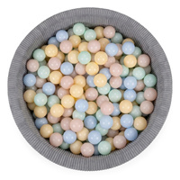 KiddyMoon Bällebad Kinder Schaumstoff rund 90 x 30 cm, Bällepool Baby ab 8 Monaten, strukturierter Rippbezug, stabile 5 cm Wände, Dunkelgrau: Pastellbeige/Pastellblau/Pastellgelb/Minze, 90 x 30 cm 200 Bälle