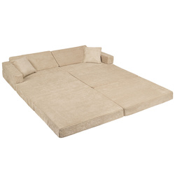 KiddyMoon Kindersofa aus Schaumstoff Spielsofa für Kinder Schlafsofa Kindersessel Sofa für Kinderzimmer Kindercouch Faltmatratze, beige, Kindersofa mit 2 Kissen