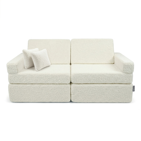 KiddyMoon Kindersofa aus Schaumstoff mit Teddy-Plüsch, modular und klappbar, mit 2 Kissen, zum Spielen, Lesen und Entspannen, cremig, Kindersofa mit 2 Kissen