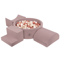 KiddyMoon Spielplatz aus Schaumstoff mit Bällebad und Bälle Hindernisläufen, erikafarben:pastellbeige/lachsfarben/weiß, Bällebad (200 Bälle) + Version 6