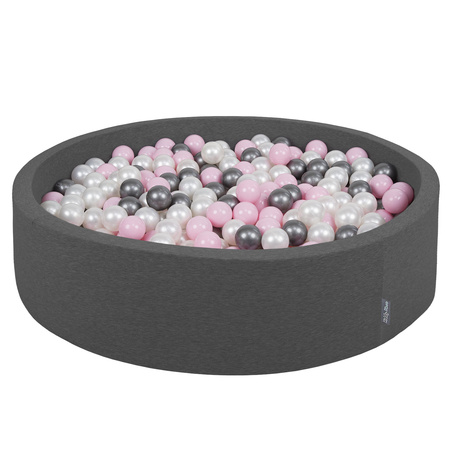 KiddyMoon Rund Bällebad Bällepool ∅ 7Cm Ballgruben Bunten Bällen Für Babys Spielbad Kleinkinder, Hergestellt in der EU, dunkelgrau:perle-puderrosa-silbern, 120x30cm/1000 Bälle