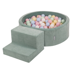 KiddyMoon Spielplatz Aus Schaumstoff Für Kinder mit Bälle Waschbare Bezug, grün: pastellblau/pastellgelb/weiß/minze/puderrosa, Bällebad (100 Bälle) + Stüfchen