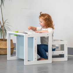 KiddyMoon Kindertisch mit Stuhl Schreibtisch TC-002, weiß/grau