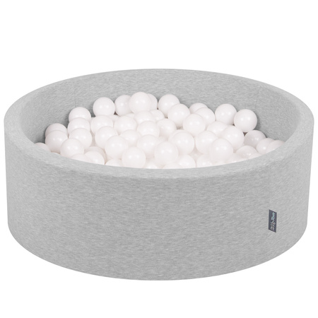 KiddyMoon Bällebad Bällepool mit bunten Bällen ∅ 7Cm  für Babys Kinder Rund, hellgrau:weiß, 90 x 30 cm 200 Bälle