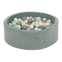 KiddyMoon Bällebad Kinder Schaumstoff Mit Bälle Für Baby ab 1 Jahr, grün: weiß/grau/minze, 90x30cm/100 Bälle