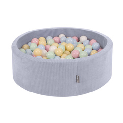 KiddyMoon Bällebad Kinder Schaumstoff Mit Bälle Für Baby ab 1 Jahr, dunkelgrau: pastellblau/pastellgelb/weiß/minze/puderrosa, 90x30cm/100 Bälle