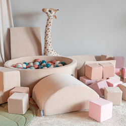 KiddyMoon Spielplatz Velvet Aus Schaumstoff Mit Samt Rund Bällebad Ballgruben Für Babys Spielbad Hindernisläufen, Hergestellt In Der EU, sandbeige:pastellbeige/puderrosa/perle/dunkelpink, Bällebad (100 Bälle) + Stüfchen