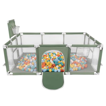 Laufstall Baby Großer Spielplatz mit Bällen Laufgitter für Kinder, grün:weiß/gelb/orange/babyblau/türkis, 200 Bälle