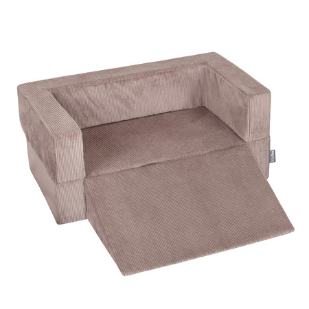 KiddyMoon Kindersofa Modular mit Weichem Zwickel und Bällen Für Kinderzimmer Bequem Vielseitig Gerippter Stoff Abnehmbarer Bezug Perfekt zum Spielen und Entspannen, dunkelbeige: pastellbeige/kupferrot/perle, Sofa/Zwickel + 100 Bälle