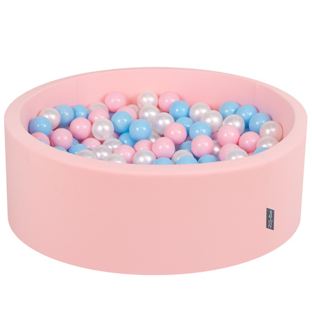 KiddyMoon Bällebad Bällepool mit bunten Bällen ∅ 7Cm  für Babys Kinder Rund, pink:babyblau/rosa/perle, 90x30cm/200 Bälle
