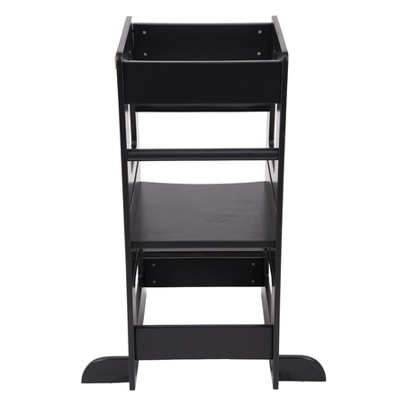 KiddyMoon Lernturm für Kinder ab 1 Jahr, Anti-Kipp-Schutz, 3-fach höhenverstellbar, Schutzbügel, Montessori Küchenhelfer, Schwarz, 91,5x39,3x49,4