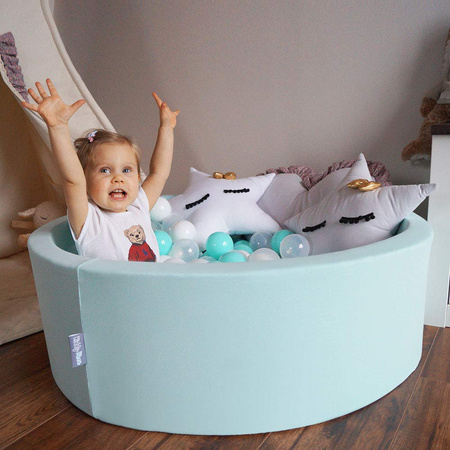 KiddyMoon Bällebad Bällepool mit bunten Bällen ∅ 7Cm  für Babys Kinder Quadrat, hellgrau:perle/puderrosa/silbern